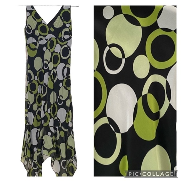 Dress Barn Dresses & Skirts - Dress Barn Double V-Neck Babydoll Hankerchief Hem Polka Dot Y2K Green Size 6